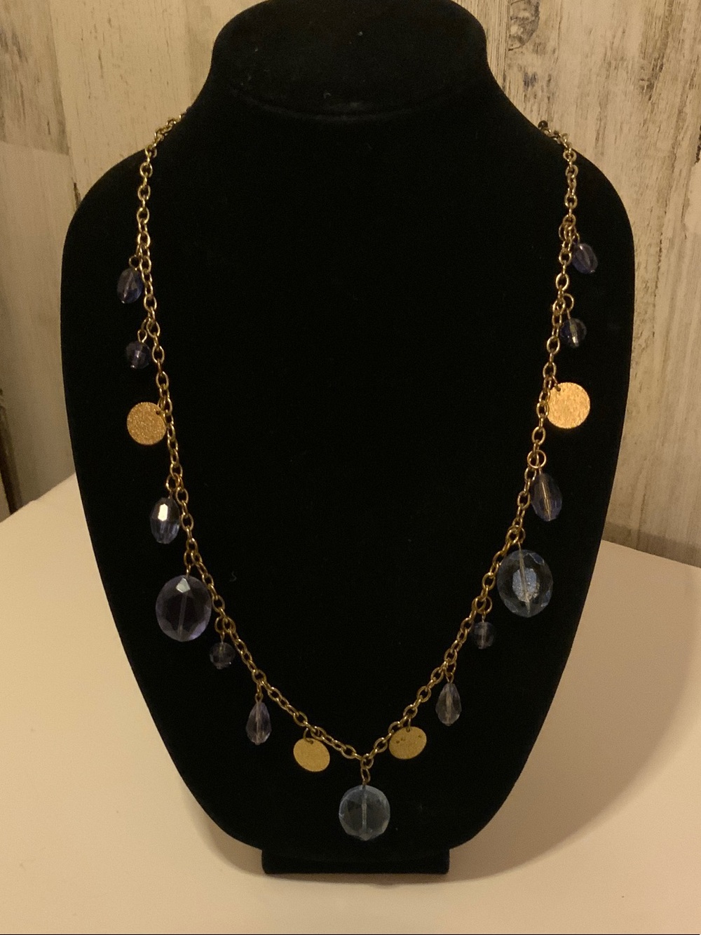 Gold Chain Necklace with Blue Glass Drops - Women's Jewelry